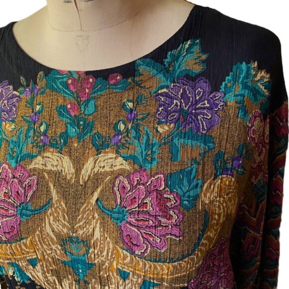 Vintage Carole Little boho granny romantic bold colors belted 90s dress - Picture 12 of 15